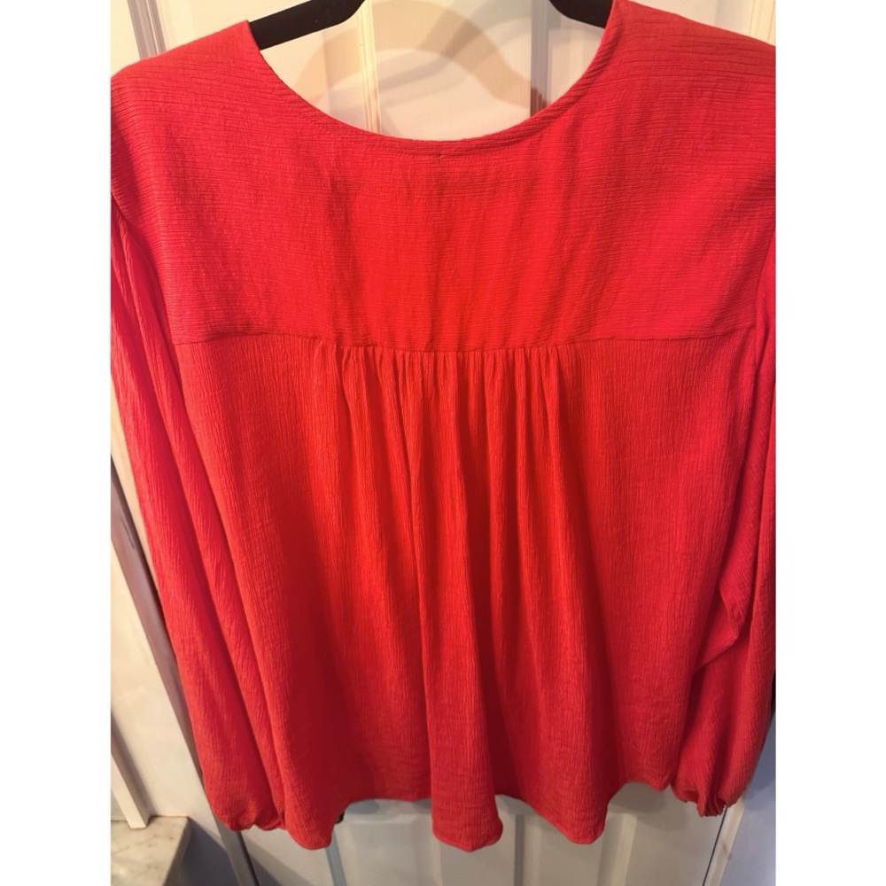 NEW FREE PEOPLE LADY LUCK RED ORANGE DRAPEY WRAP PLUNGE V-NECK BLOUSE SMALL HOT! - Picture 13 of 16